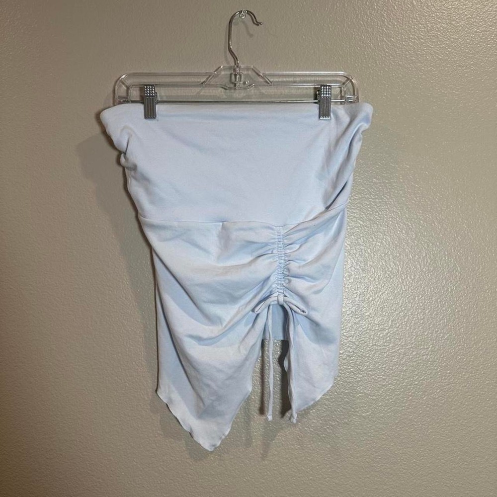 Light blue cotton, recycled polyester & spandex tube crop top